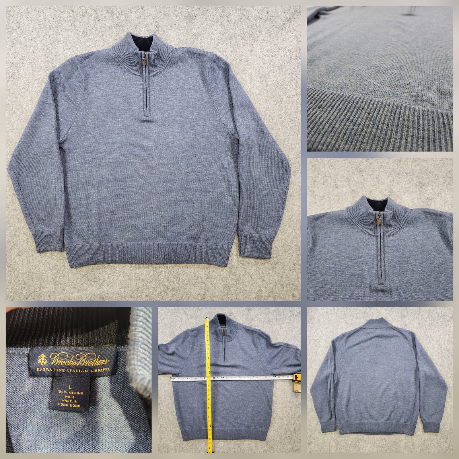 Brooks Brothers Sweater Mens Large Blue 1/4 Zip Italian Merino Wool Pullover